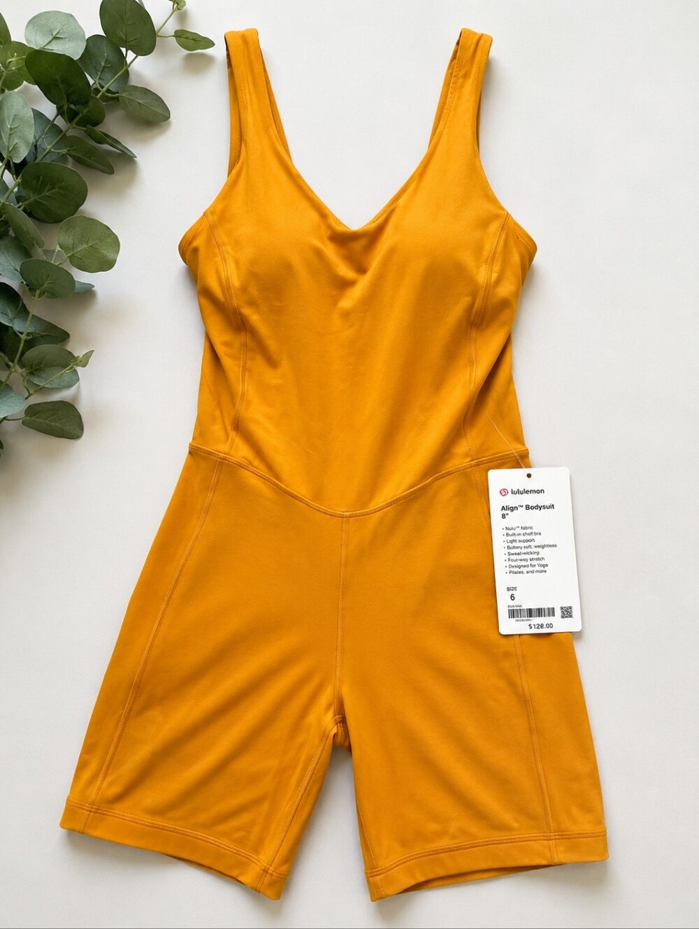 NWT Lululemon Align™ 8" Bodysuit Size 6 Dark Yellow Nulu Romper Yoga Gym $128